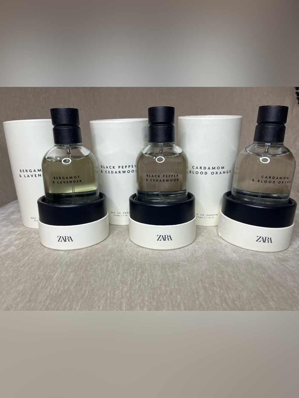 3 Zara: Black Pepper & Cedarwood - Bergamot & Lavader - Cardamom Blood Orange